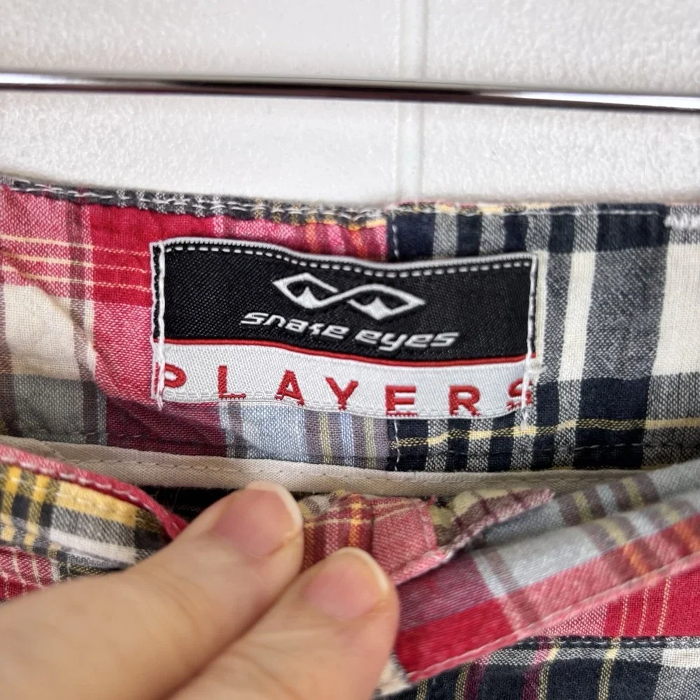 Vintage Snake Eyes Players Colorful Madras Plaid Patchwork Golf Shorts‎ Size 36